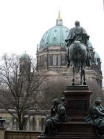 View of Dom from second floor of Gallery; rear view of sculpture of man on horseback.