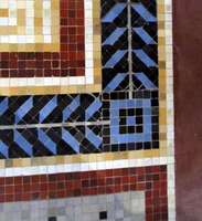 Edgework of floor with blue chevrons