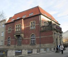 Brown brick two-story library building