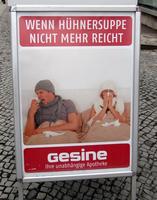 Poster: man and woman in bed with bad colds. Text: “If chicken soup doesn't do it any more / Gesine, your independent apothecary”