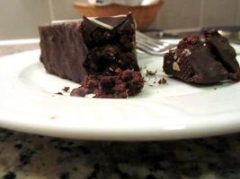 Interior of pastry showing chocolate cake filling