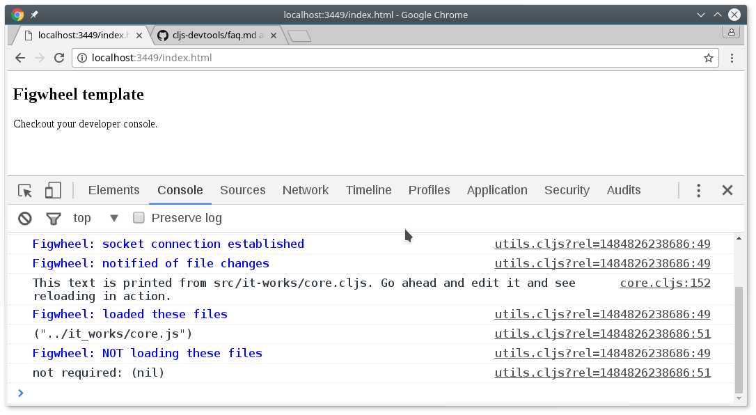 Console showing output from program