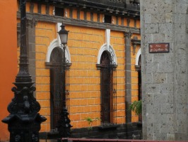 Arches in yellow brick building