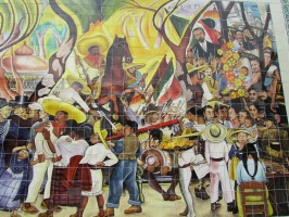 right end of mural; flowers at right
