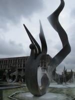 same sculpture, with a smaller sculpture in foreground