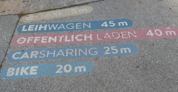 Distances to e-taxi, rental car, public charging, carsharing, and bike (parking?)