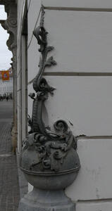 sculpture built into building corner