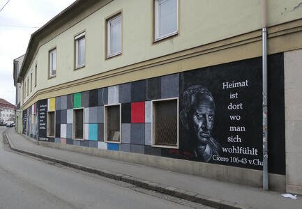 colored squares on building wall