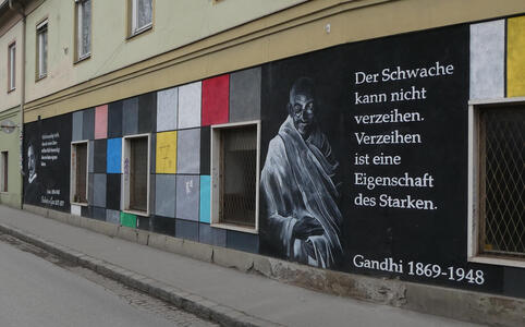 more colored squares on building wall