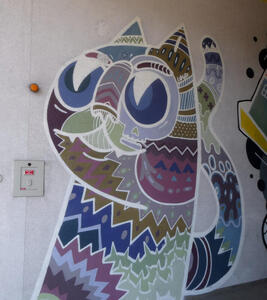 cat colored with abstract geometric forms