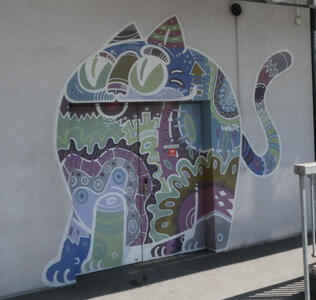 cat colored with abstract geometric forms