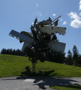 sculpture made of airplane parts
