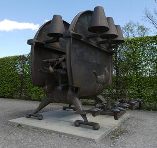large metallic abstract sculpture