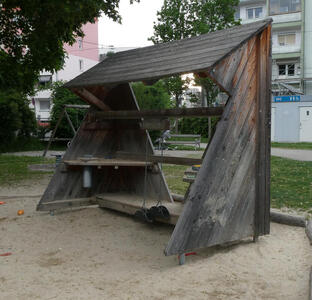 wooden structure in sandbox