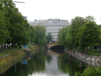 river view with reflected building