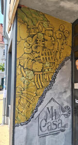 aztec style art at storefront