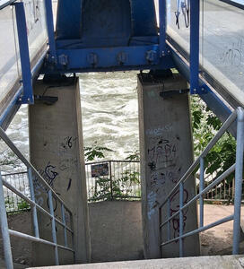 view down staircase to mur river
