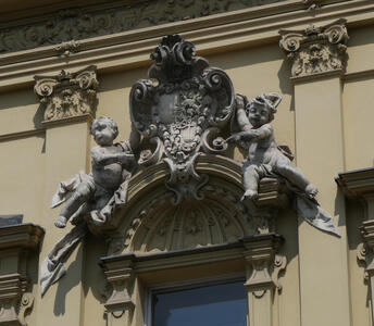 reliefwork cherubs holding shield