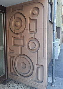 door with circular indentations