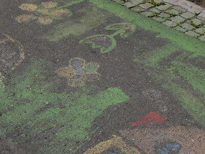 childlike art painted on street