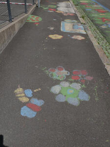 childlike art painted on street