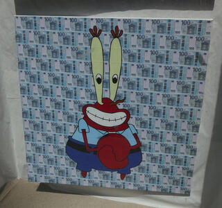 cartoon crab with background of 100 euro notes