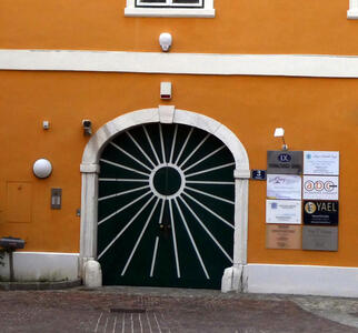 door with sun design