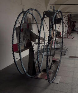 side view of wheel sculpture