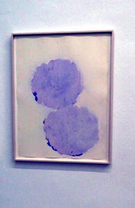 abstract painting that looks like two blue circular stains