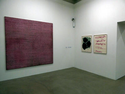 abstract paintings in red and purple