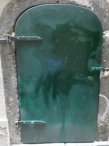 green metal door