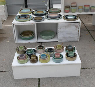 multi-colored plates and bowls