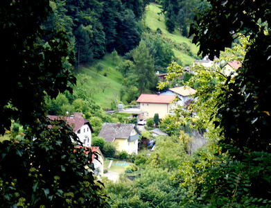 View of houses from trail above