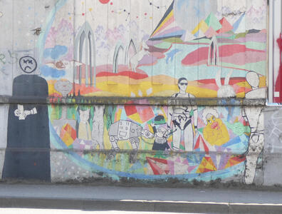 At left, a person in priest’s cassock. At right, a science-fiction scene with a tauntaun and some people.