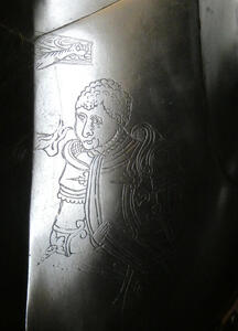 Engraving of knight without helmet