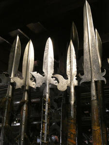 Spears with intricate metal engraving