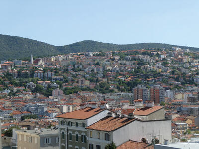 View of buildings on Trieste hills as seen from top of San Giusto