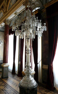 Tall glass lamp with chandelier-like top