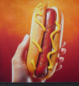 Hot dog with mustard on bun rather than on the hot dog