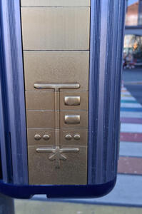 From closest to farthest: a bike path (circles) going both directions and two lanes going one-way right to left.