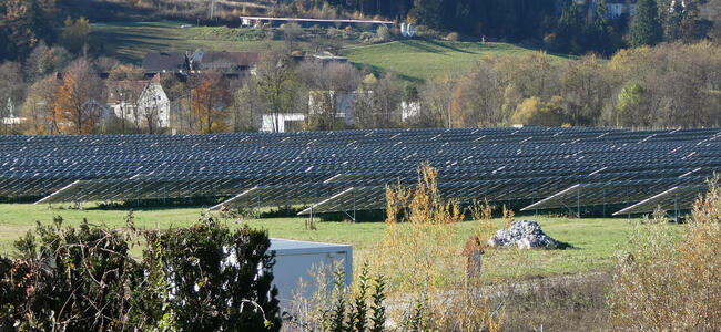 Array of solar panels in a field