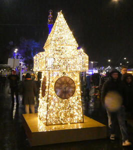 Uhrturm model lit up in yellow