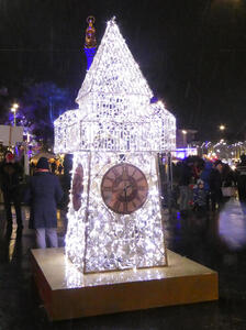 Model of Uhrturm lit up in white