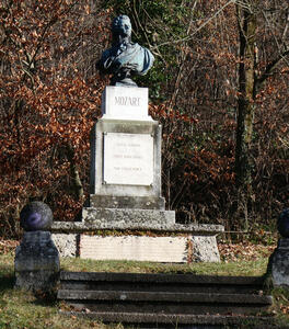 Bust of Mozart with plaque beneath it.
