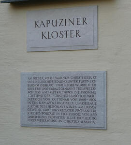 Plaque at entrance to Capuchin Cloister.