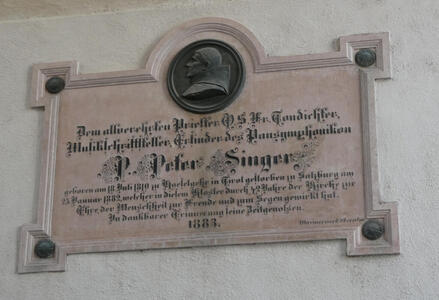 Plaque in honor of P. Peter Singer, dated 1883