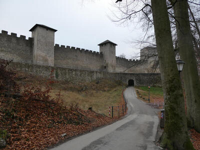 Stone arch seen from viewpoint leaving museum