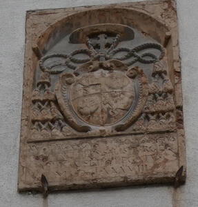 Plaque with heraldic shield; dated 1588
