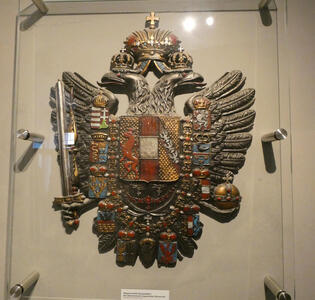 Double-eagle shield of the Austro-Hungarian monarchy, with colorful enameled metalwork