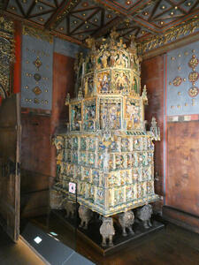 Large squared-off “pyramid” covered in ceramic tiles